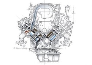 Sectioned V8 engine cutaway